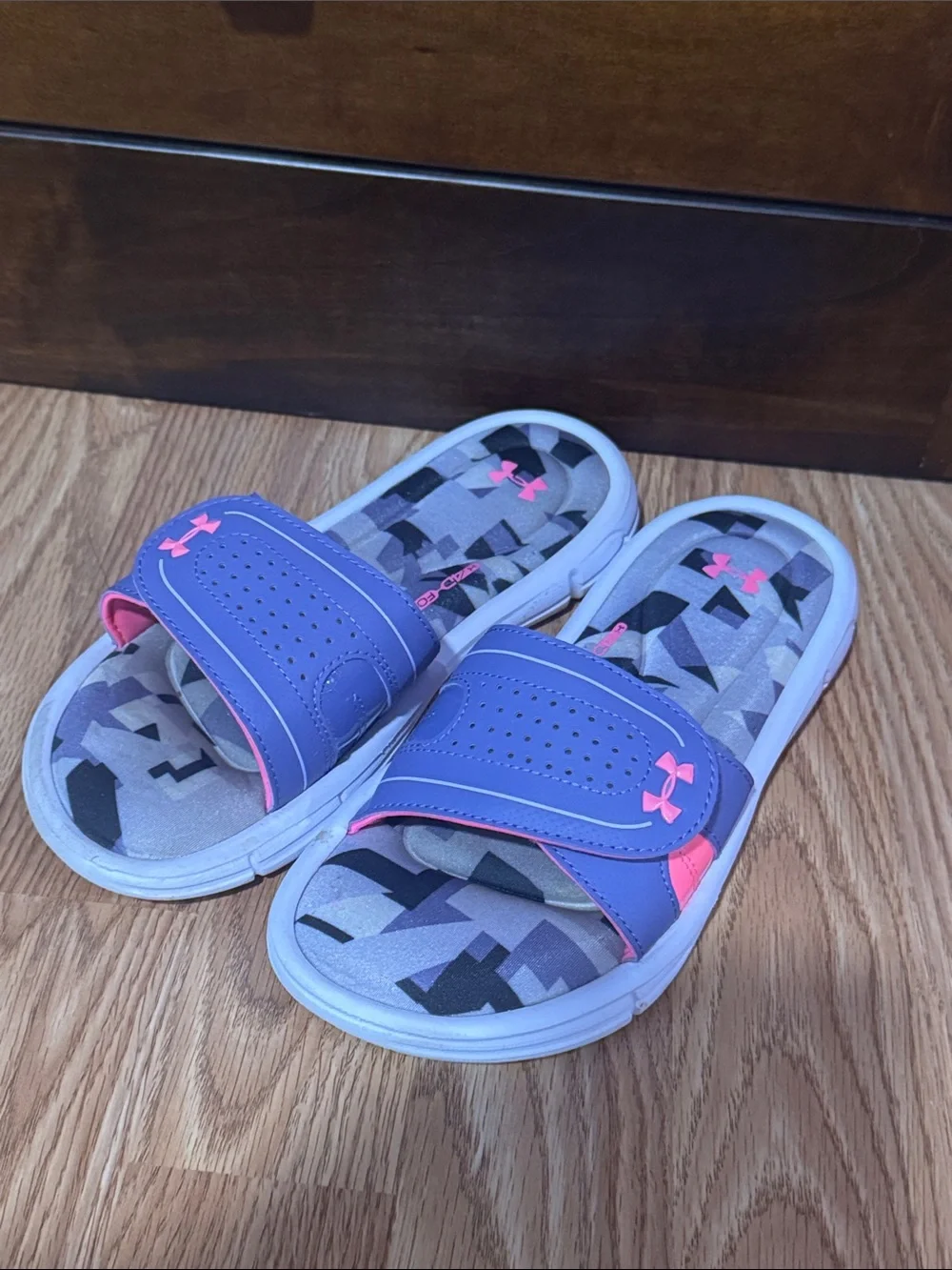 Under Armour Kids Purple Slide Sandals with Pink Accents